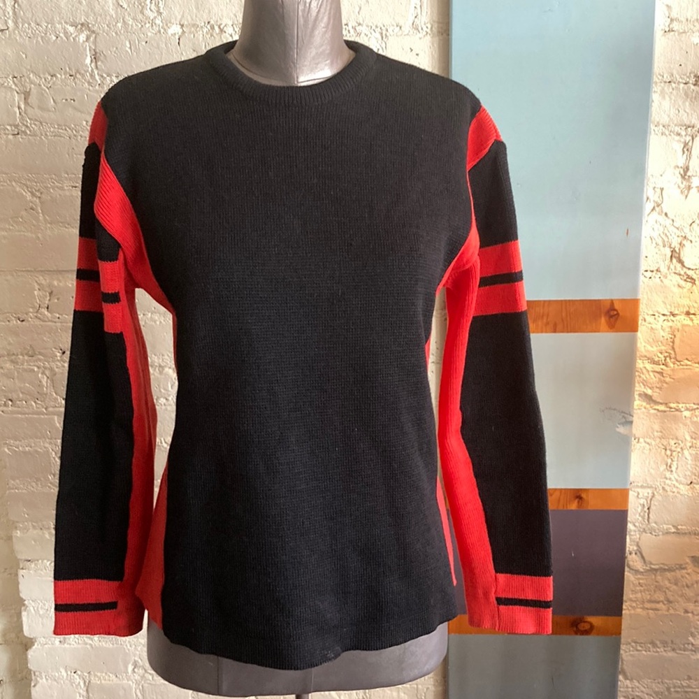 Vintage 60s 70s wool knit crew neck color block unisex ski sweater by Profile